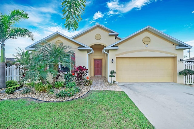 view of front of property with a garage and a front yard