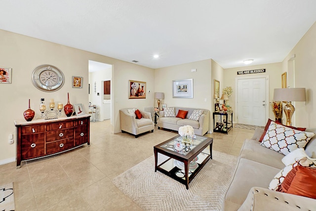 living room featuring light tile patterned floors