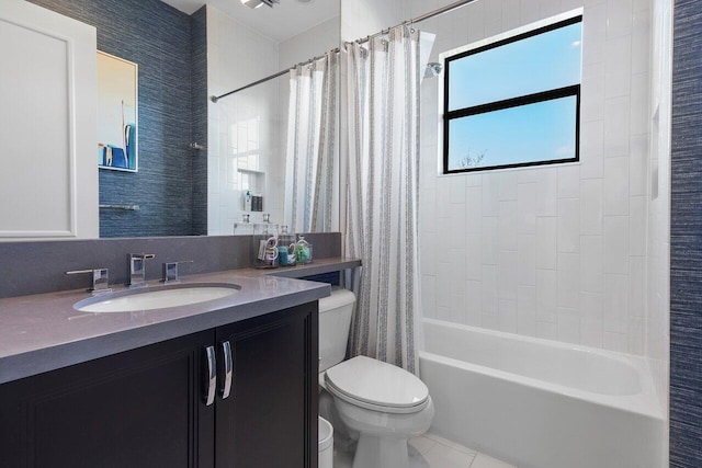 full bathroom with vanity, toilet, and shower / bath combo