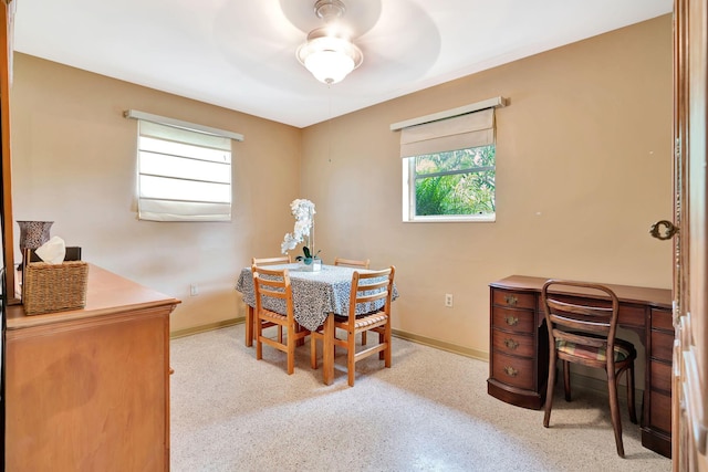 dining room with ceiling fan