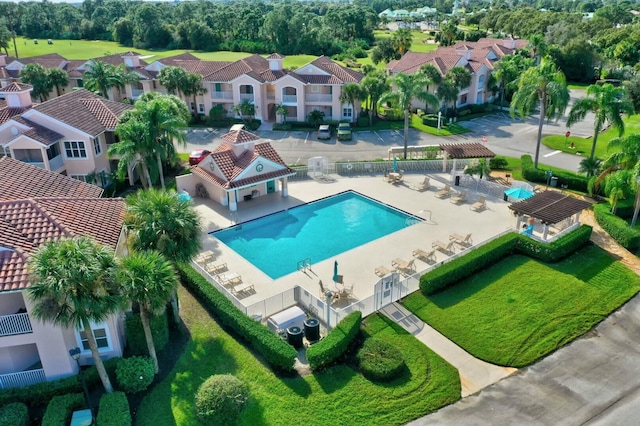 drone / aerial view with a residential view