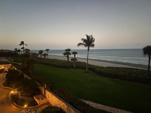 exterior space featuring a beach view