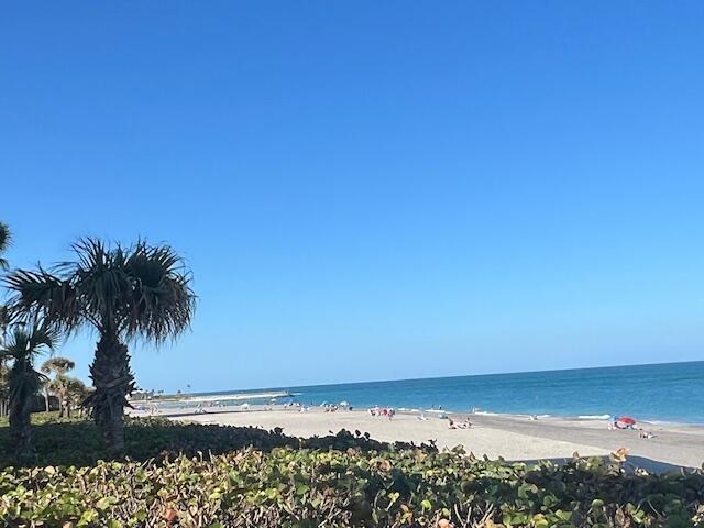 view of water feature with a beach view