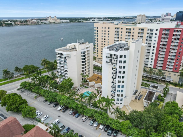 aerial view with a water view