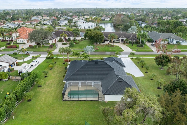 aerial view with a water view