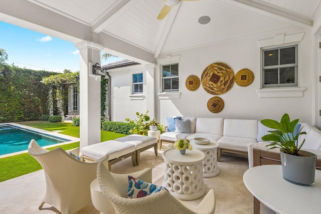 view of patio / terrace featuring an outdoor hangout area and an outdoor pool