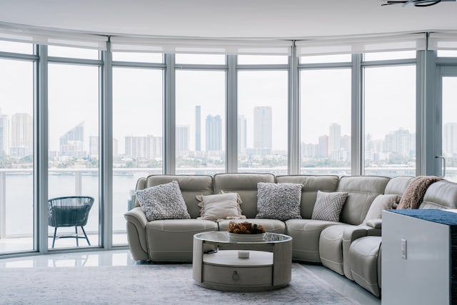 living room with a water view