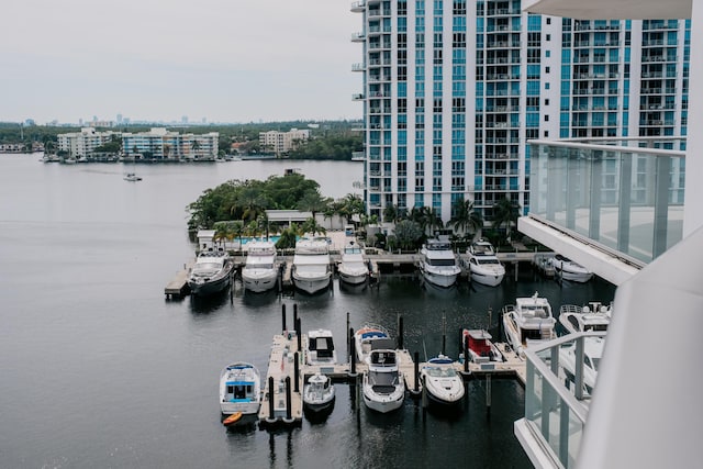 property view of water featuring a dock