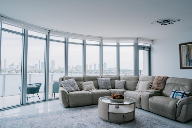 living room featuring floor to ceiling windows