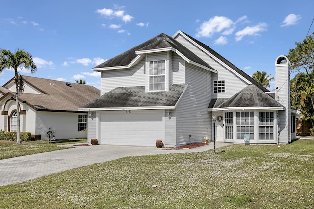 front of property featuring a garage and a front lawn