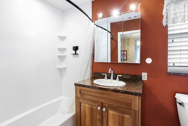 bathroom featuring vanity and shower / tub combo with curtain