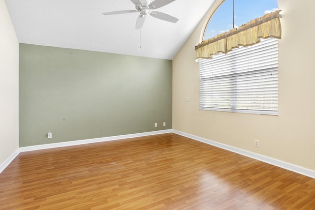 empty room featuring lofted ceiling, a wealth of natural light, and wood-type flooring