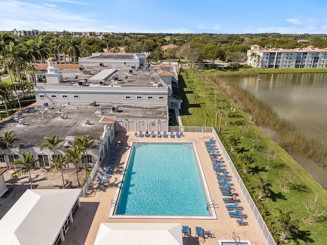 exterior space with a water view