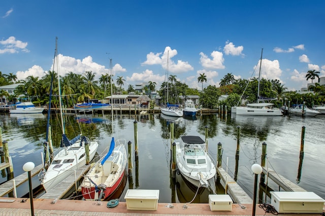 dock area featuring a water view