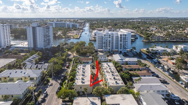 aerial view with a water view