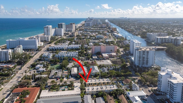 aerial view with a water view