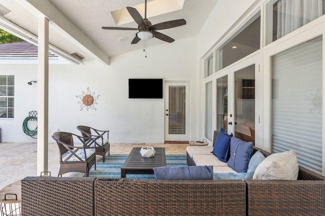 view of patio / terrace featuring ceiling fan and an outdoor hangout area