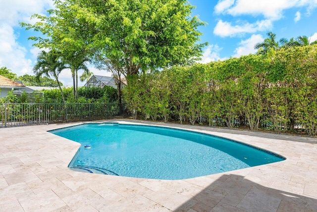 view of pool featuring a patio area, a fenced backyard, and a fenced in pool