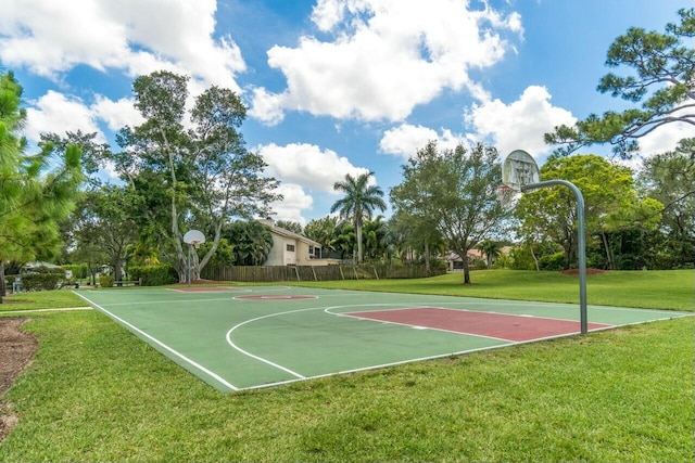 view of basketball court featuring community basketball court and a yard