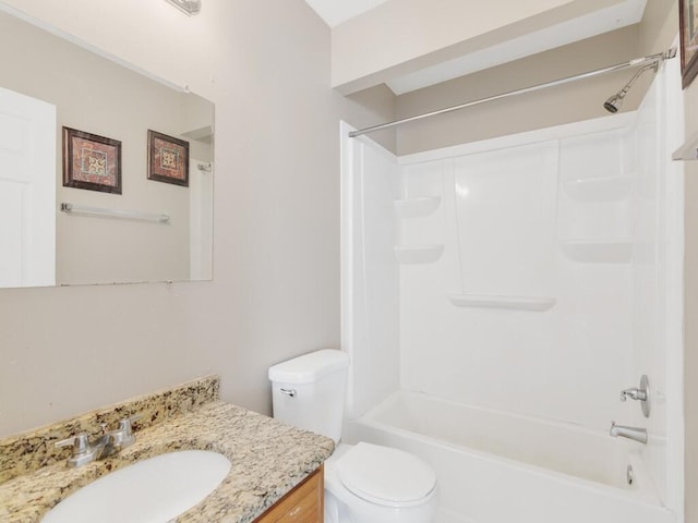 full bathroom featuring vanity, shower / bathtub combination, and toilet