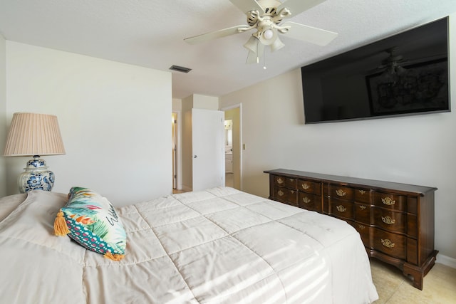 bedroom with visible vents and ceiling fan