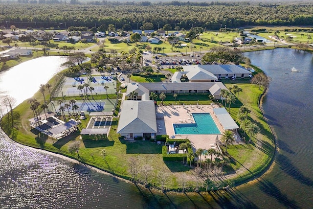 drone / aerial view featuring a water view