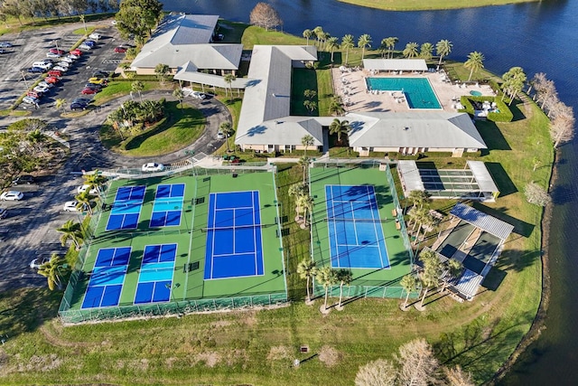 aerial view featuring a water view