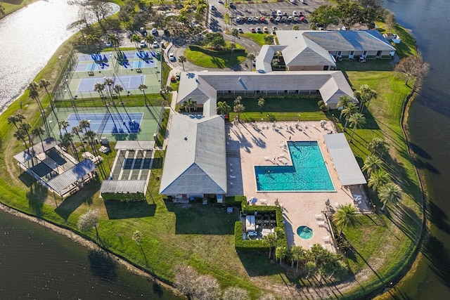 aerial view with a water view