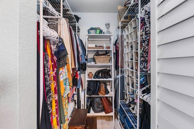 walk in closet with hardwood / wood-style floors