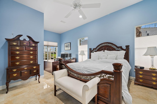 bedroom featuring ceiling fan