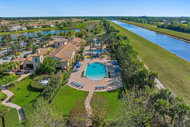 aerial view featuring a water view