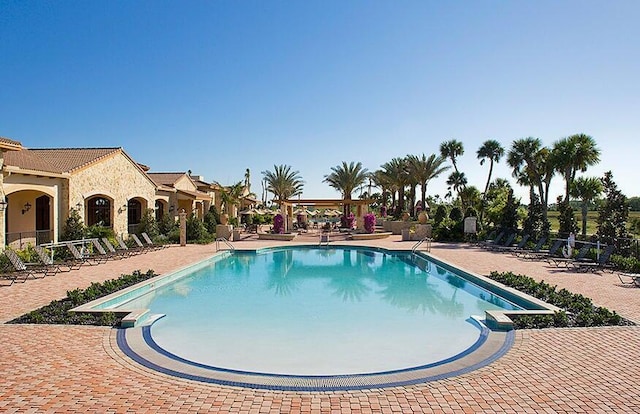 view of swimming pool with a patio