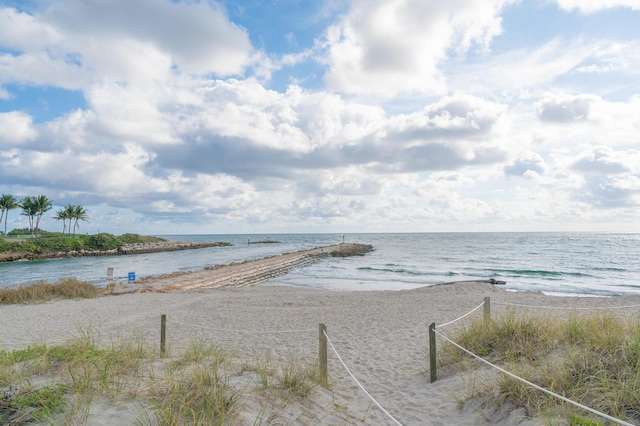 property view of water with a beach view