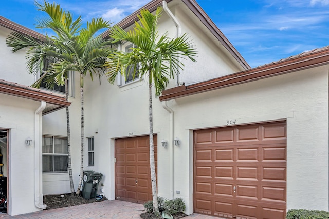 exterior space with a garage