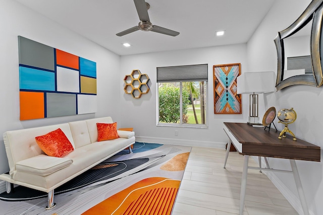 living room with ceiling fan