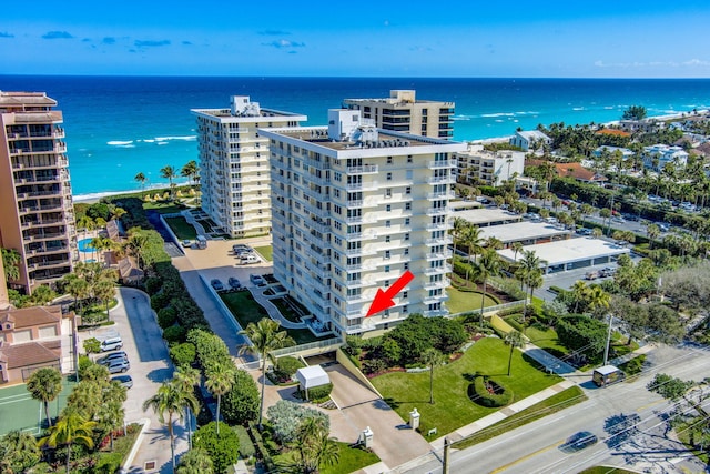 aerial view with a water view