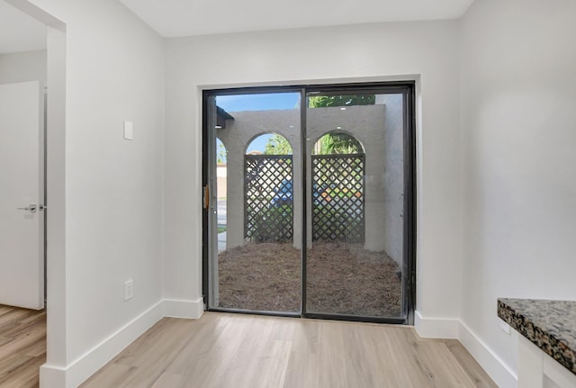 foyer entrance with light hardwood / wood-style floors