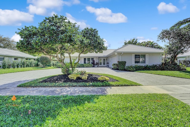 ranch-style home with a front yard