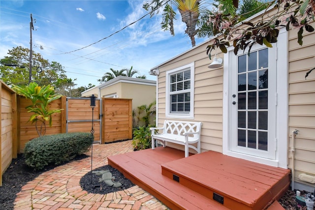 view of patio / terrace featuring a gate and fence