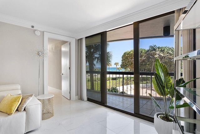4545 N Ocean Blvd Unit 3A, Boca Raton, FL 33431 - doorway to outside featuring healthy amount of natural light, crown molding, and marble finish floors