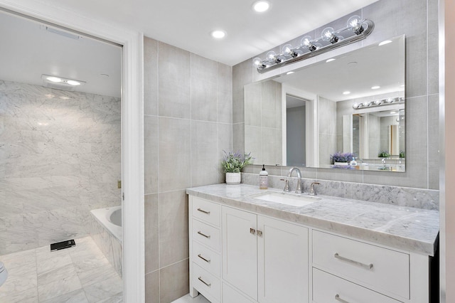 4545 N Ocean Blvd Unit 3A, Boca Raton, FL 33431 - full bath featuring tile walls, vanity, and recessed lighting