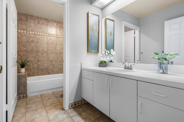 bathroom with shower / washtub combination, vanity, and tile patterned floors