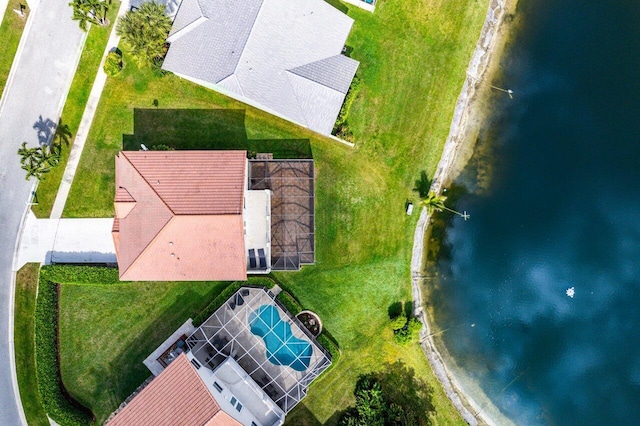 aerial view with a water view