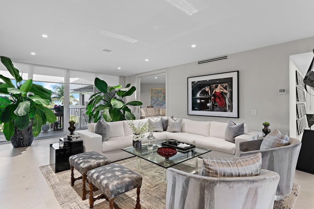 living room with expansive windows