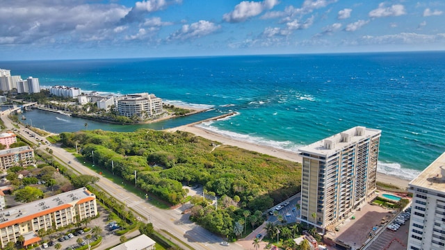 aerial view with a view of the beach and a water view