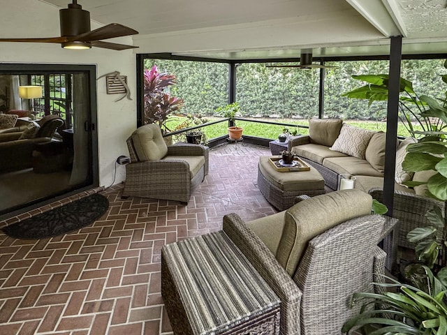 11373 Twelve Oaks Way E, North Palm Beach, FL 33408 - sunroom with an outdoor hangout area and ceiling fan