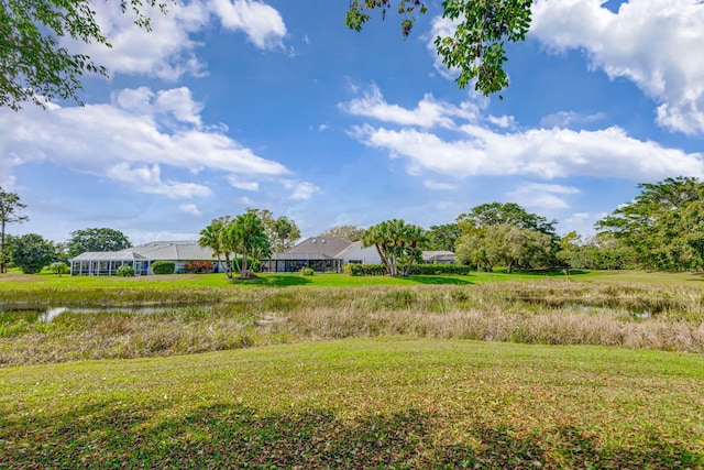 view of yard with a water view