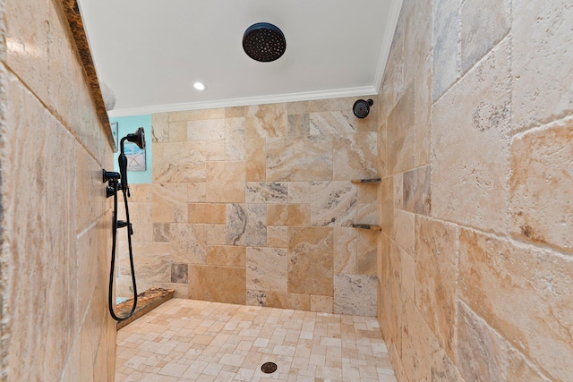2666 SE Erickson Dr, Port Saint Lucie, FL 34984 - bathroom featuring crown molding and a tile shower