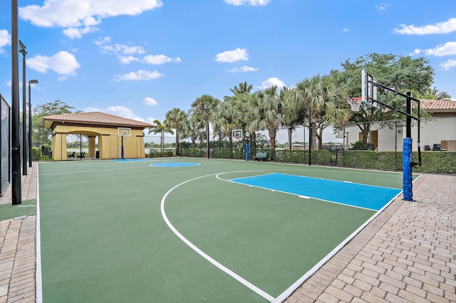 view of sport court with a gazebo