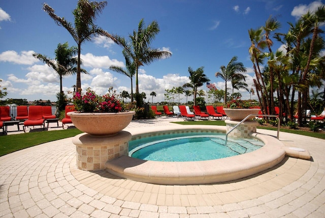 view of pool featuring a patio